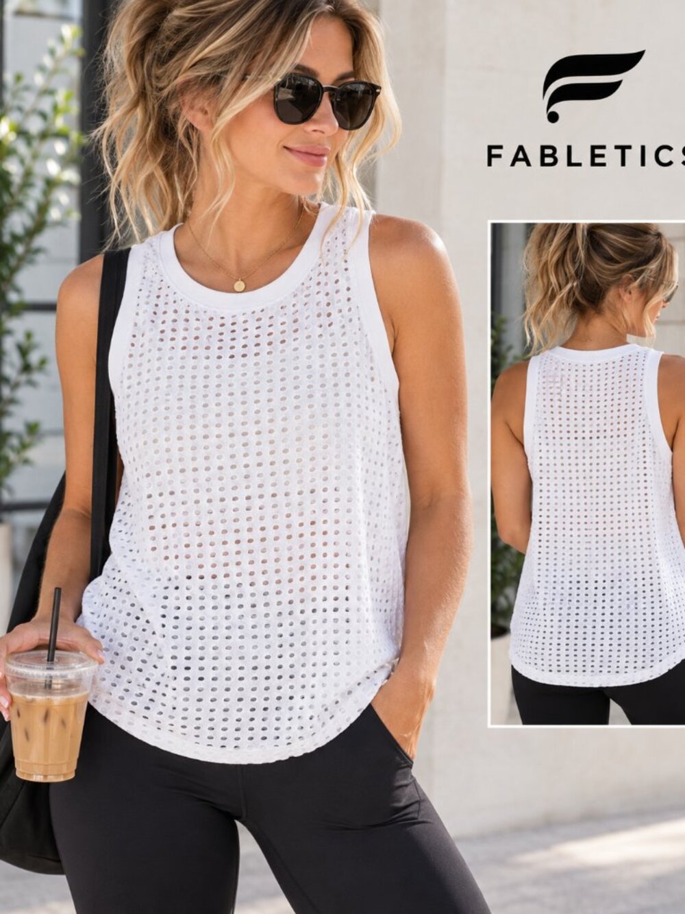 Fabletics White Eyelet Sleeveless Tank Top Women’s Small Open Knit Activewear